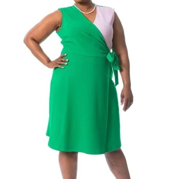 Kasper Green and Pink Midi Dress - Picture 1 of 5